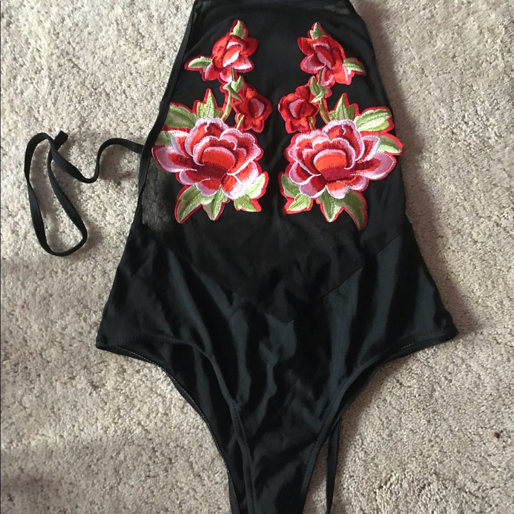 Half sheer Rose printed bikini